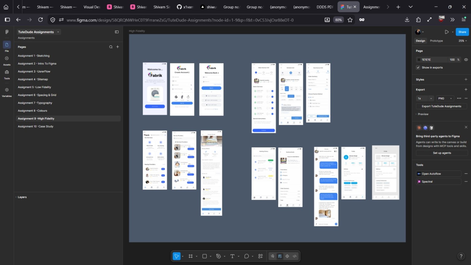 Fabrik laundry app mobile screens in Figma